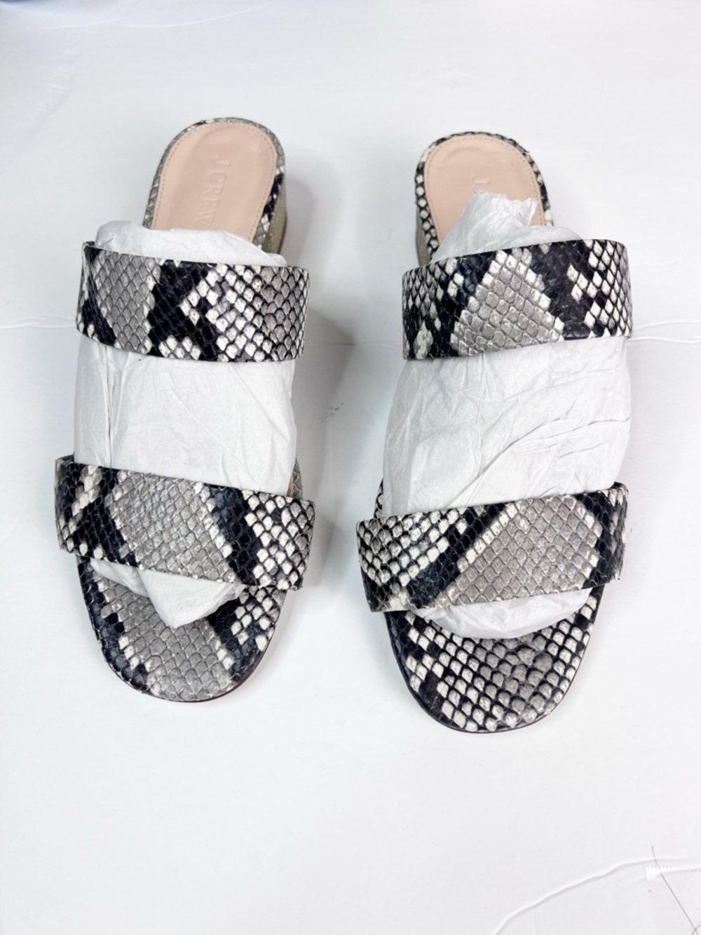 NWOB J. Crew Double Strap Slides in Embossed Snakeskin Printed Leather
